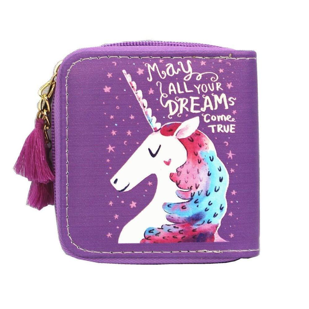 3766 Cute Rainbow Unicorn Design Short Wallets Purple Unicorn Wallet